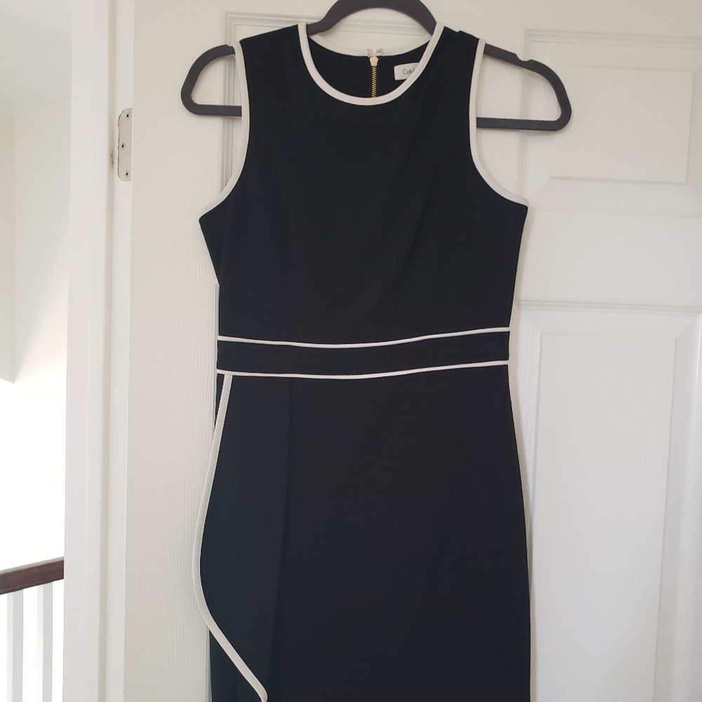 Black and White Calvin Klein Sheath Ruffle Dress 2